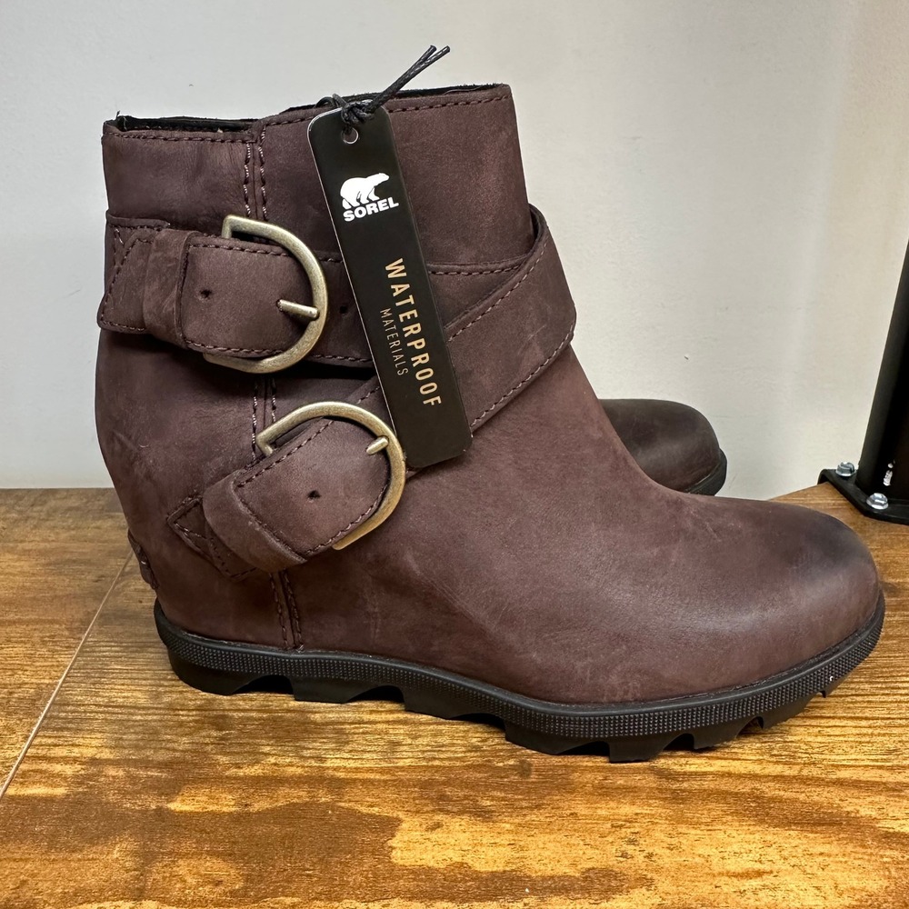 Sorel Joan of Artic Wedge Waterproof Leather Buckle Ankle Boots 5 NL3761-205